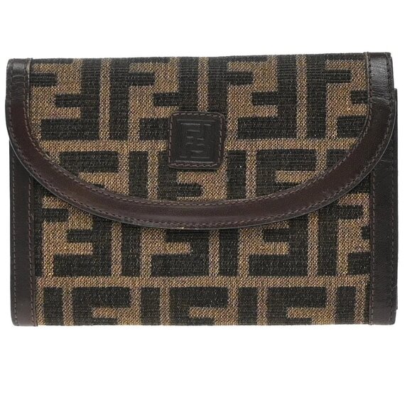FENDI Logo Zucca Pattern Bifold Wallet Canvas Leather Brown Italy 01KA823 - Picture 1 of 16